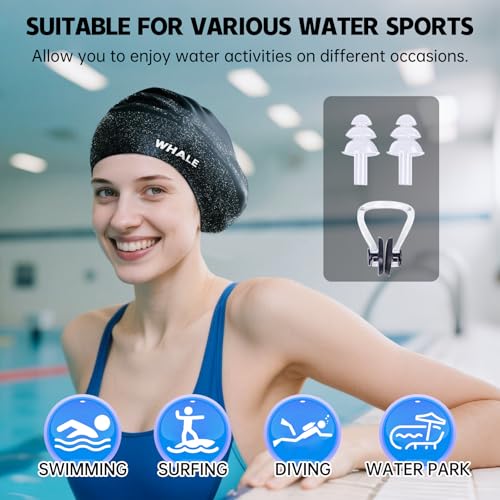 WHALE Extra Large Swim Cap Designed for Men and Women with Thick, Long Hair, Hair Extensions Or Afro-Textured Hair Long-Ha...
