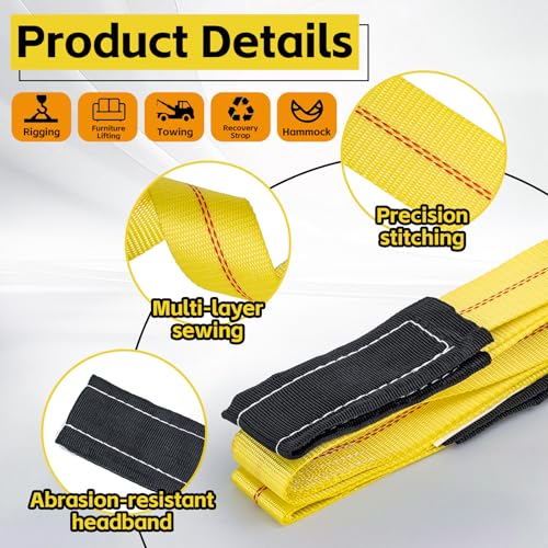 2" x 6.6Ft Heavy Duty Lifting Straps (2-Pack) - 9400LB Capacity Recovery & Tree Saver Strap with Loops, Industrial Lifting...