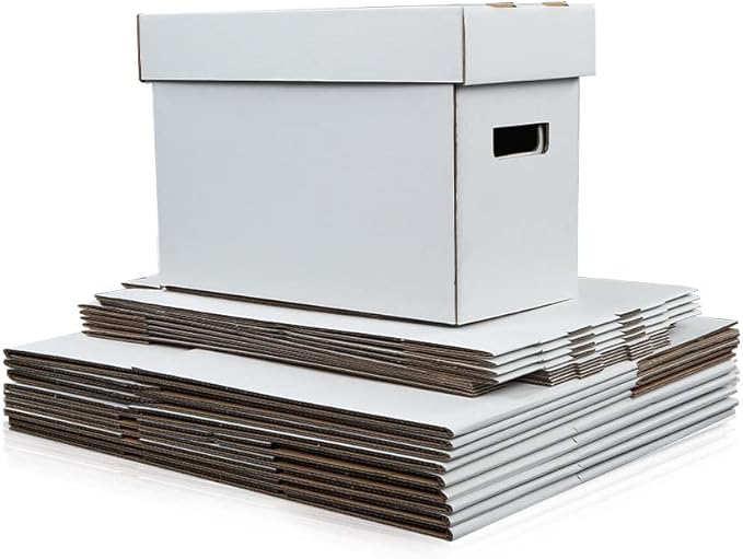 G-PLUS Comic Books Storage Boxes 10 Boxes With Lids Short Holds 150-175 Stackable Durable Archive White Comic Book Storage