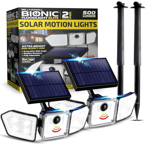 Bionic Flood Light 2 Pk Solar Lights Outdoor Waterproof, Ultra Bright 89 LEDs, 3 Heads Wide Angle Motion Sensor Outdoor Li...