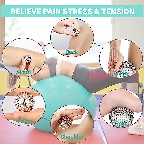 GRUNIL Spiky Massage Ball, Magnetic Balls, Hand Massage Ball Silver Ball 1 Pair, Hand Acupuncture Ball Massage for Adult a...