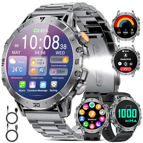 HIRREO EF18 Military Smart Watch for Men, 1.85″ HD Smartwatch with 1000 mAh Large Battery, LED Flashlight/100+ Sport Modes...