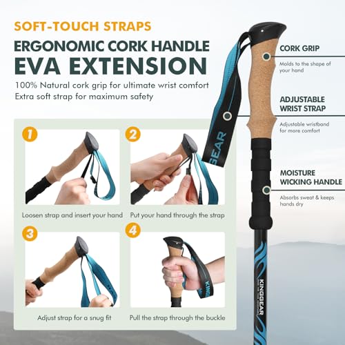 KINGGEAR TPC 100% Carbon Fiber Hiking Poles, Telescopic Retractable Nordic Trekking Poles, Ultra Lightweight Nordic Walkin...