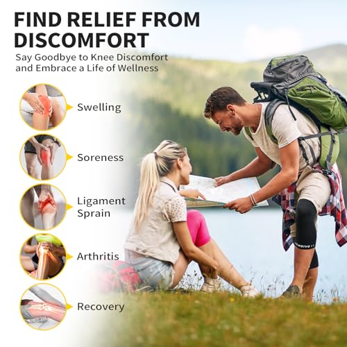 CAMBIVO Knee Brace for Women and Men (2 Pack), Ultra-Thin Lightweight Knee Compression Sleeve (Black, Large)
