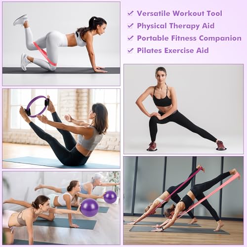 Goocrun Pilates Ring Set with Resistance Bands Set, Pilates Ball, Sliding Disks – Workout Equipment Home Gym Includes Comp...