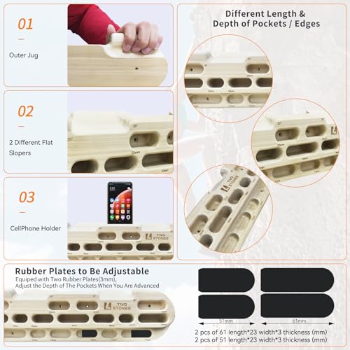 TWO STONES Rock Climbing Fingerboard Door Mounted Training Station as Rock Climbing Hangboard Climbing Pull Up Bar, Rock C...