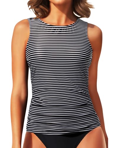 Daci Tankini Tops for Women High Neck Swim Top Tummy Control Bathing Suit Top Modest Swim Tank Top No Bottom