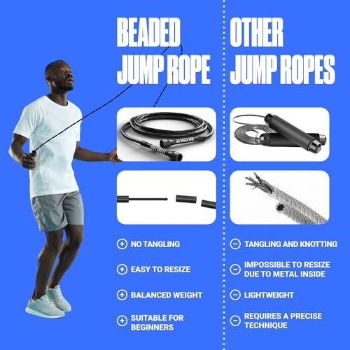 Sportbit Elite Beaded Jump Rope – Adjustable for Kids & Adults, Durable Fitness Skipping Rope for Cardio, Gym, Home & Outd...