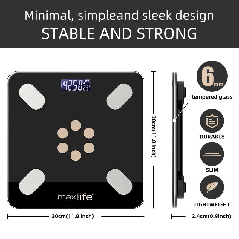 MaxLife Smart Scale for Body Weight, Digital Bathroom Scale BMI Weighing Bluetooth Body Fat Scale, Body Composition Monito...