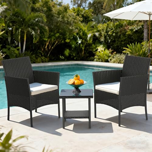 FDW Wicker Outdoor Furniture Patio Furniture Set of 3 Rattan Patio Chairs Outdoor Chairs Patio Conversation Set with Coffe...