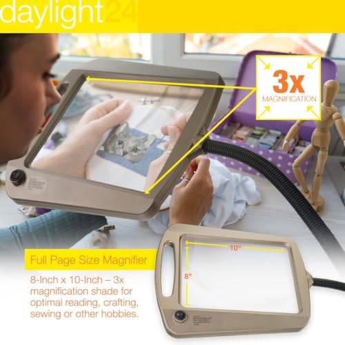 Daylight24 Full Page Led Magnifier Lamp, 8 X 10 Inch, Bronze, Model 402039-Brnz, Ideal For Reading And Crafts