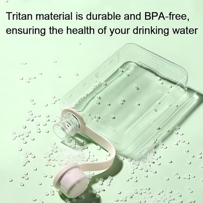 Flat Water Bottle Travel Flask Portable 8.2 oz BPA Free Tritan Square Water Bottles Leakproof Slim Water Bottle for Purse Travel Pocket Sports Fitness (White, 8.2 OZ)
