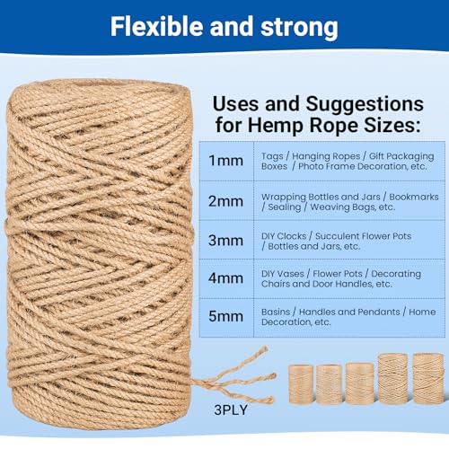 Natural Jute Twine String 1mm x 1312ft Bulk Jute Rope for Crafting, Gardening, Gift Wrapping - Brown Decorative Cord for C...