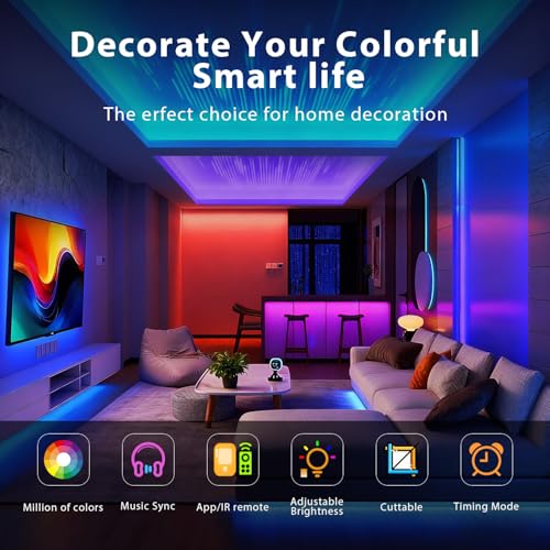 DAYBETTER LED Strip Lights 150 ft, Smart LED Lights for Bedroom, Bluetooth Led Light Strips with Remote, App Control, DIY ...