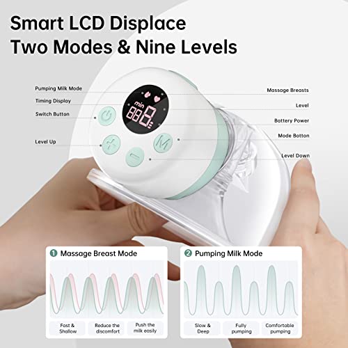 TSRETE Double Wearable Breast Pump, Electric Hands-Free Breast Pumps with 2 Modes, 9 Levels, LCD Display, Memory Function ...
