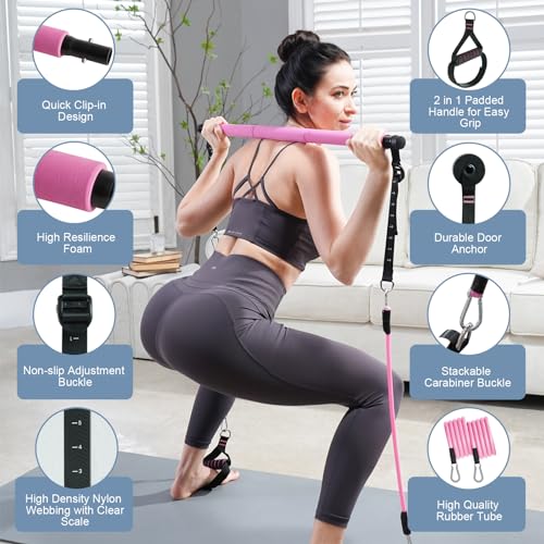 kisnbld Pilates Bar Kit with Resistance Bands, Multifunctional Pilates Bar with 3 Set Exercise Resistance Bands, Portable ...