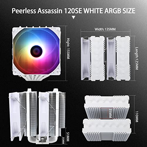 Thermalright Peerless Assassin 120 SE ARGB White CPU Air Cooler, 6 Heat Pipes CPU Cooler, Dual 120mm TL-C12CW-S PWM Fan, A...