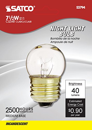 Satco S3794 S11 Incandescent Bulb - 7.5 Watt, 40 Lumens, Glass, Carded