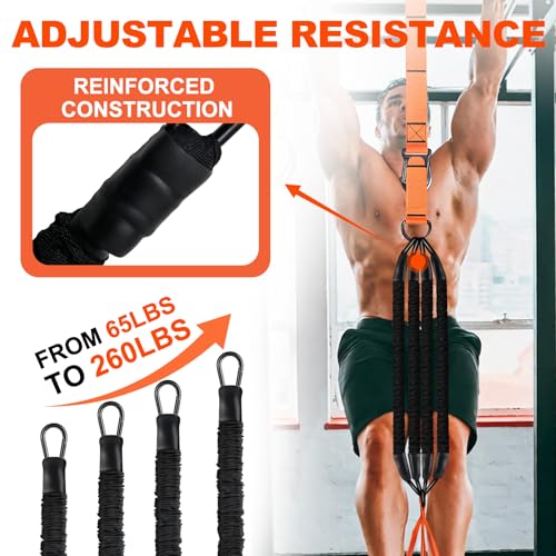 Janhemei Pull Up Assistance Bands 65-260lbs, 4 Heavy Duty Pull Up Resistance Bands with Fabric Feet/Knee Rest for Pull Up ...