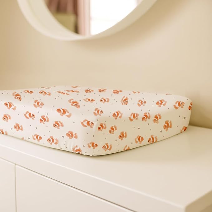 Changing Pad Cover for Baby Boys Girls 2 Pack, Fits Standard 32”×16” Changing Table Pads, Silky Breathable Stretch Knit, Machine Washable (Nemo Dots)