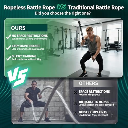 2PCS Ropeless Battle Ropes – Portable Workout Ropes for Home Gym with Non-Slip Gloves, Low-Impact HIIT and Strength Workou...
