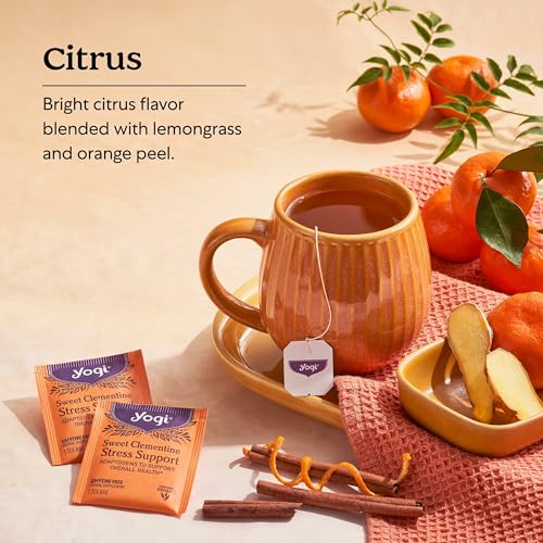 Yogi Tea Sweet Clementine Stress Support - 16 Bags per Pack (4 Packs) - Stress Support Herbal Tea - Calming Adaptogen Tea...