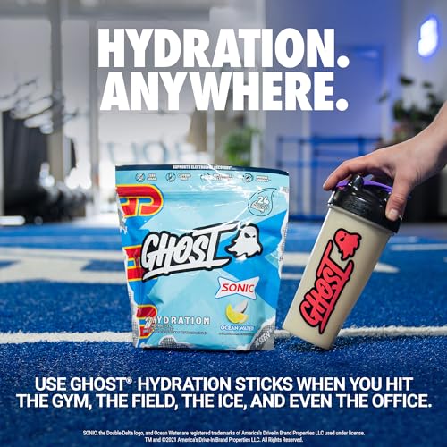 GHOST Hydration Packets, Sonic Ocean Water, 24 Sticks, Electrolyte Powder - Drink Mix Supplement with Magnesium, Potassiu...