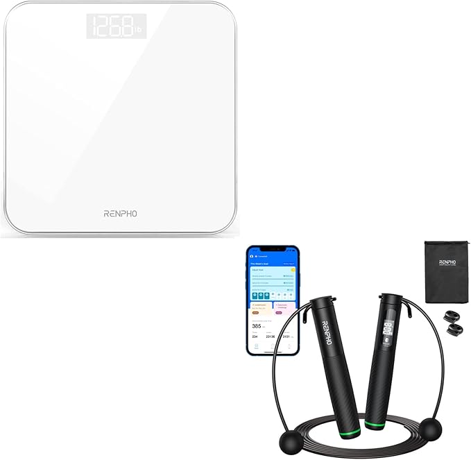 RENPHO Digital Bathroom Scale White, Smart Skipping Rope with Counter