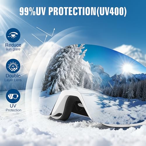 suoso Ski Goggles Frameless for Men: Women Magnetic Lens UV400 Protection OTG Anti-Fog Snowboard Goggles