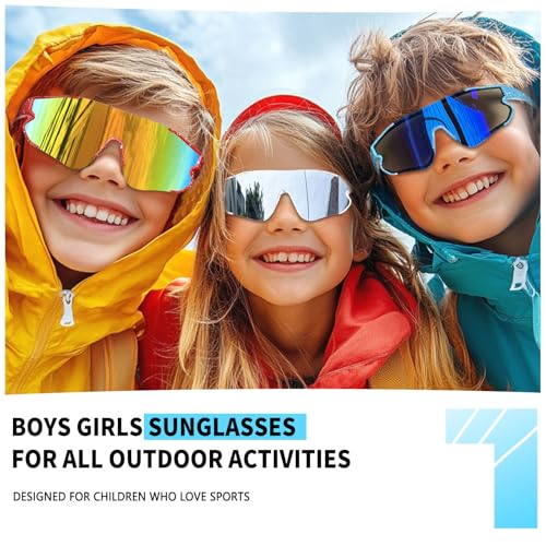 Wapreta 3PACK Kids Sunglasses Youth Baseball Sunglasses for 4-12 Boys Girls Cycling Softball Running UV400 Sports Goggles