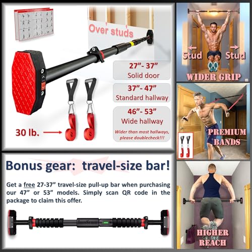 IRONSURGE Pull Up Bar for Hallway or Doorway 6-piece Set with Two Attachable Resistance Bands/Handles, Training Manuals, N...