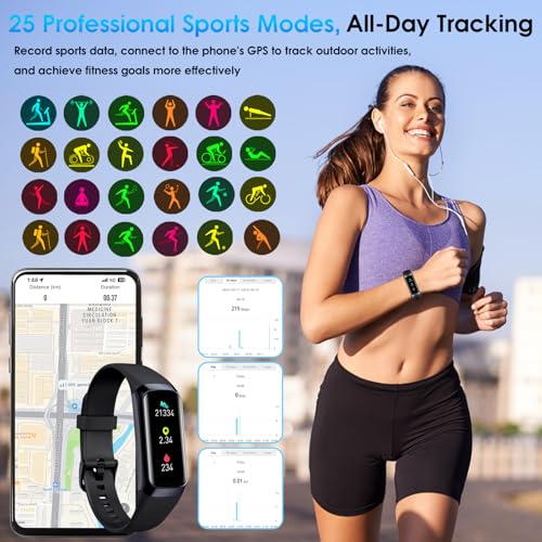VUHIGIB Fitness Tracker, 24/7 Heart Rate Blood Oxygen Blood Pressure Body Temp Monitor Sleep Calorie Tracker with 1.1" AMO...