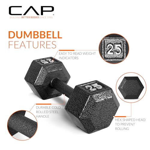 CAP Barbell 45 LB Cast Iron Hex Dumbbell Hand Weight - Pair | Black
