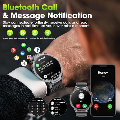 Haulvean Military Smart Watches for Men, 1.85" HD Large Screen Smart Watch, Flashlight/730mAh/110+ Sports Modes Fitness Tr...