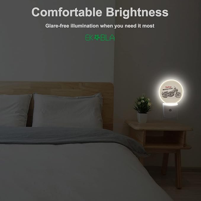 EKOBLA Motor Night Light Vintage Motorcycle Go Outside for Travel Night Lights Plug into Wall with Dusk to Dawn Sensor LED Plug-in Nightlights for Bedroom Bathroom Home Decor