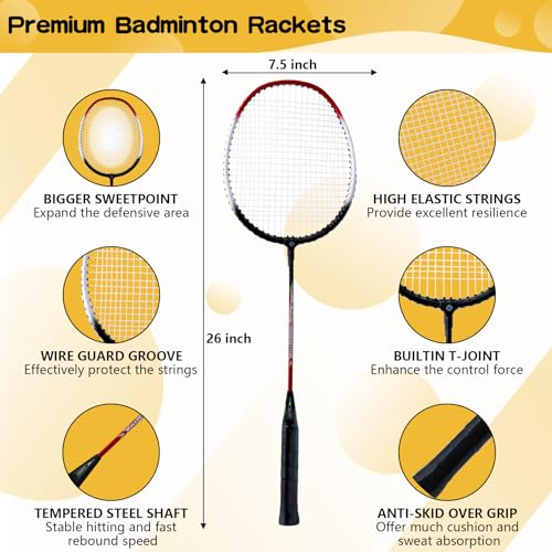 ZHUOKECE Outdoor Volleyball and Badminton Combo Set, Official Size 5 Volleyballs and Badminton Rackets Set of 5 for Outdoo...