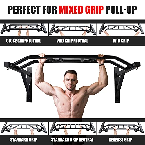 ptlsy Wall Mounted Pull Up Bar Multifunctional with Multi-grip Chin Up Bar Heavy Duty Dip Station for Home Gym Indoor Work...