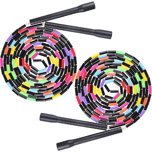 16.5FT Double Dutch Jump Ropes for Adults Kids, Rainbw Long Jump Rope, Beaded Jump Rope for Fitness, Segmented Skipping Ro...