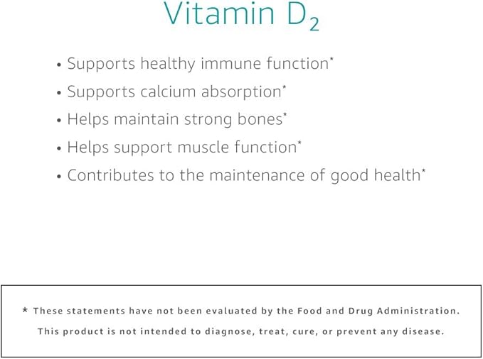 Amazon Elements Vitamin D2 2000 IU, Vegan, 65 Capsules, Supports Strong Bones and Immune Health, 2 Month Supply (Packaging May Vary) (Pack of 2)