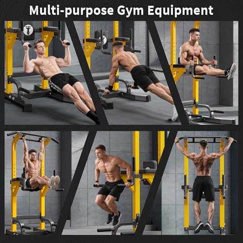SogesHome Power Tower Pull Up Bar Dip Stand, 10 Adjustable Height Free Standing Assistive Trainer Dip Station, Multi-Funct...