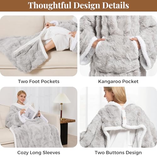 Wearable Heated Blanket, Luxury Faux Fur & Sherpa Electric Throw Blanket with Sleeves, Foot Pockets, Heated Robe for Women...