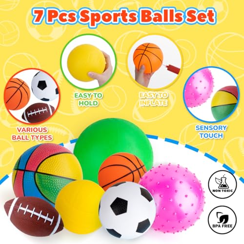 HOESDA Balls for Toddlers 1-3,Toddler Sports Ball Outdoor Toys,Set of 7 Kids Foam Ball Baby Ball Indoor Outdoor Toys-Playg...