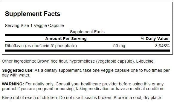 Swanson R-5-P (Riboflavin-5-Phosphate) - Vitamin B2 Supplement Promoting Energy, Metabolism & Vision Health - Natural Wellness Formula - (60 Capsules)