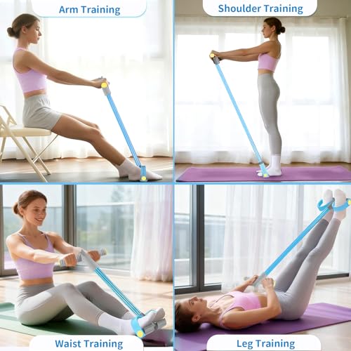 Pedal Resistance Bands with Handles, Durable 6-Tubes Multifunction Pedal Resistance Band, Natural Rubber Foot Pedal Resist...