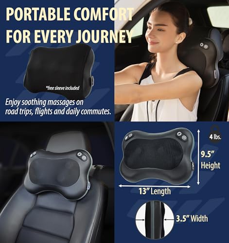 Zyllion Shiatsu Back and Neck Massager with Heat - Cordless Rechargeable 3D Electric Kneading Deep Tissue Massage Pillow w...
