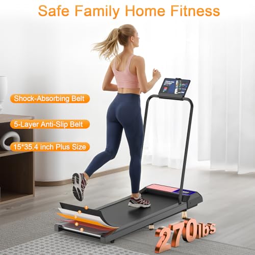 HOELLL Treadmills for Home Small with 0%-8% Incline and APP Sync, Compact Under Desk Walking Treadmill Pad with Handle Bar...
