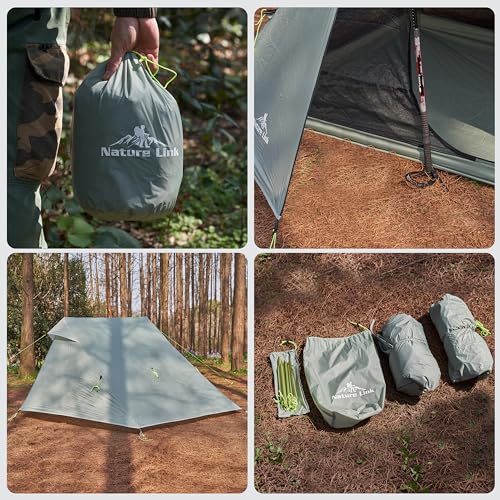 Nature Link Altair Two Ultralight Backpacking Tent, 2 Person Trekking Pole Backpacking Tent, Waterproof, Compact, 3 Seaso...