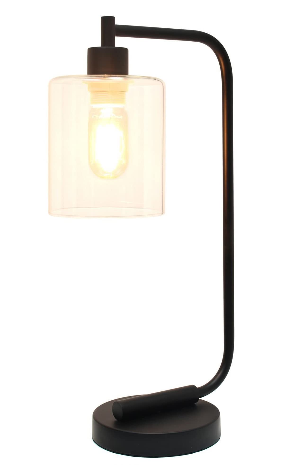 LALIA HOME Modern Iron Desk Lamp, Glass Shade, 9 x 5.75 x 19, Black, Model LHD-2003-BK