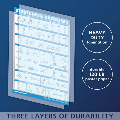 2 Pack - Yoga Block Poses + Stretching Exercise Poster Set - Yoga Positions with Blocks Chart - Set of Two Fitness Charts