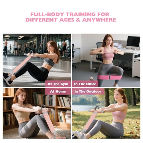 Fitness Resistance Band with Handles & Non-Slip Pedal, 150lb Fabric Exercise Bands, Yoga Starter Sets Sit Up Pull Rope for...